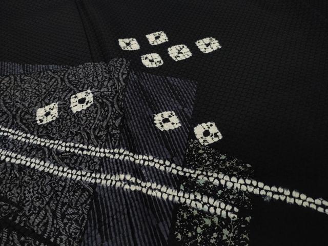 平和屋着物●訪問着　絞り　幾何学文様　黒地　正絹　逸品　AABJ4950ck