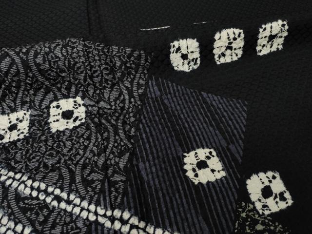 平和屋着物●訪問着　絞り　幾何学文様　黒地　正絹　逸品　AABJ4950ck