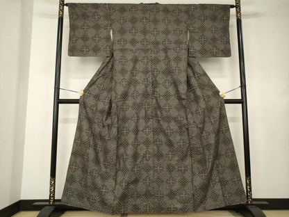 平和屋着物●本場大島紬　龍郷絣　菱繋　正絹　逸品　AABJ4955ck