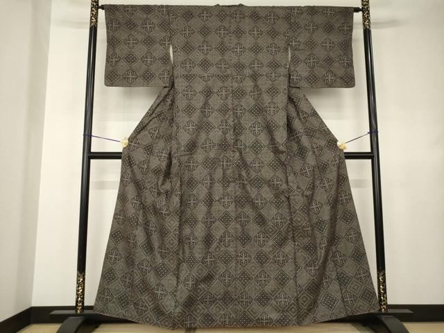 平和屋着物●本場大島紬　龍郷絣　菱繋　正絹　逸品　AABJ4955ck