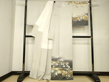 平和屋着物●訪問着　草花文　暈し染め　金彩　正絹　逸品　AABJ4956ck