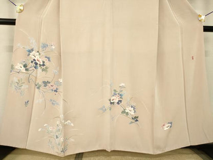 平和屋着物●訪問着　友禅　作家物　草花文　正絹　逸品　AABJ4957ck