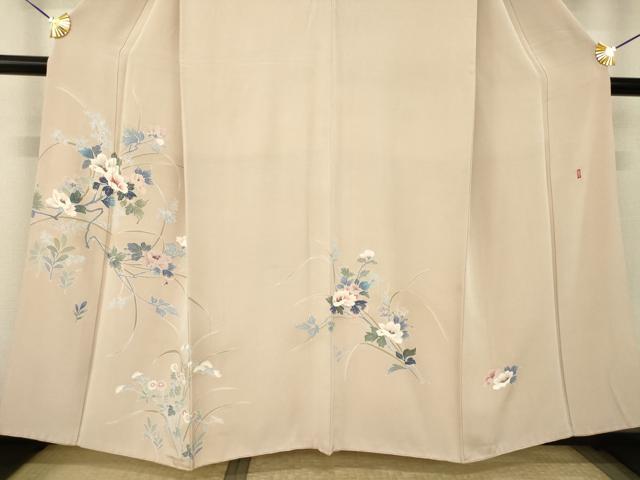 平和屋着物●訪問着　友禅　作家物　草花文　正絹　逸品　AABJ4957ck
