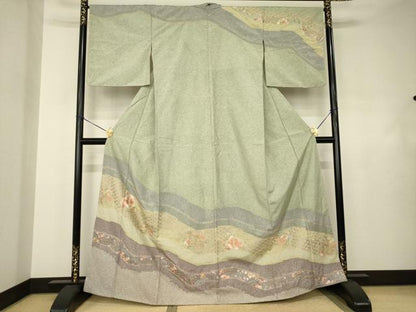 平和屋着物●中国三大刺繍　スワトウ刺繍　汕頭刺繍　本場大島紬　染大島　訪問着　花鳥文　正絹　逸品　AABJ4959ck