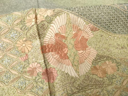 平和屋着物●中国三大刺繍　スワトウ刺繍　汕頭刺繍　本場大島紬　染大島　訪問着　花鳥文　正絹　逸品　AABJ4959ck