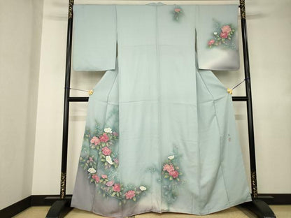 平和屋着物●訪問着　作家物　草花文　暈し染め　正絹　逸品　AABJ4960ck