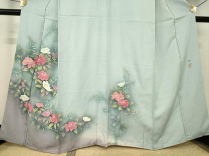 平和屋着物●訪問着　作家物　草花文　暈し染め　正絹　逸品　AABJ4960ck