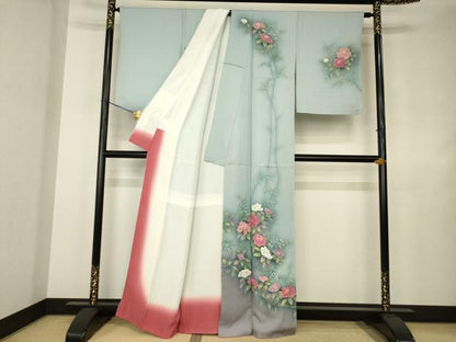 平和屋着物●訪問着　作家物　草花文　暈し染め　正絹　逸品　AABJ4960ck