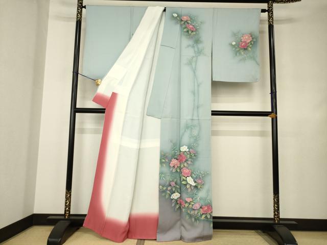 平和屋着物●訪問着　作家物　草花文　暈し染め　正絹　逸品　AABJ4960ck