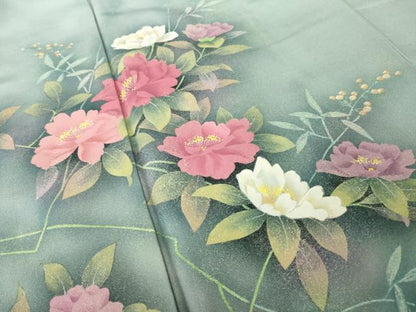 平和屋着物●訪問着　作家物　草花文　暈し染め　正絹　逸品　AABJ4960ck