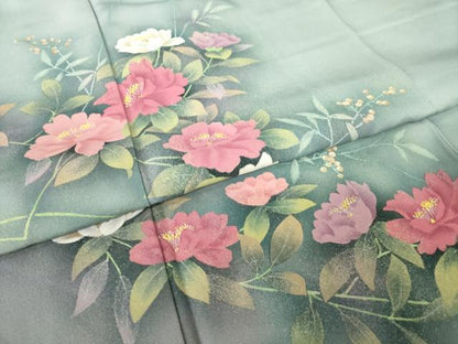 平和屋着物●訪問着　作家物　草花文　暈し染め　正絹　逸品　AABJ4960ck