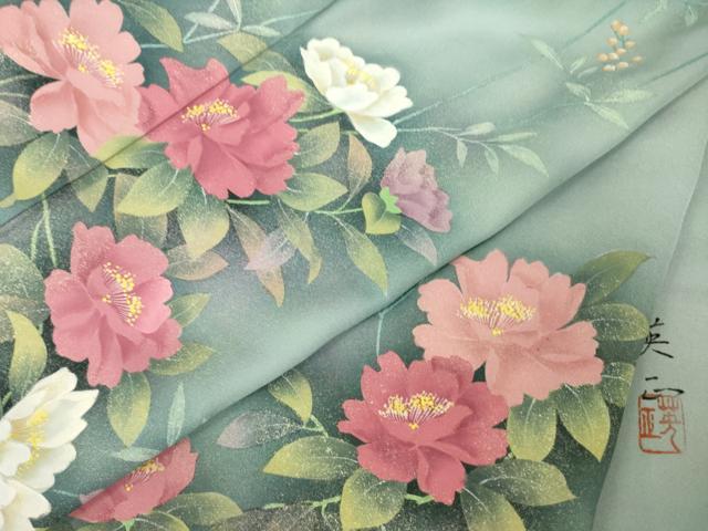 平和屋着物●訪問着　作家物　草花文　暈し染め　正絹　逸品　AABJ4960ck