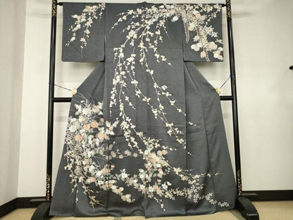 平和屋着物●訪問着　駒刺繍　草花文　金彩　正絹　逸品　AABJ4961ck