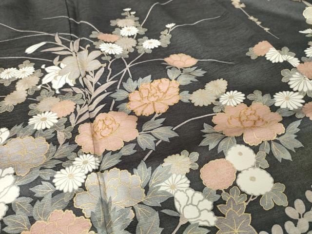 平和屋着物●訪問着　駒刺繍　草花文　金彩　正絹　逸品　AABJ4961ck