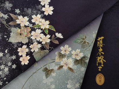 平和屋着物●螺鈿作家　藤本隆士　訪問着　草花文　正絹　逸品　未使用　AABJ4964ck