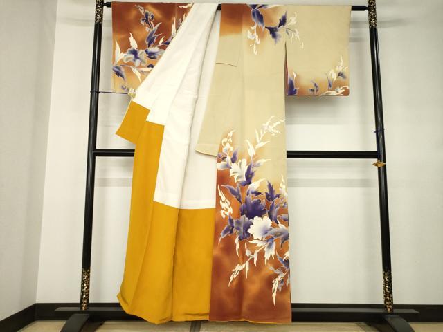 平和屋着物●訪問着　草花文　暈し染め　金彩　正絹　逸品　AABJ4965ck