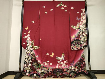 平和屋着物●豪華振袖　駒刺繍　花蝶文　暈し染め　正絹　逸品　AABJ4966ck