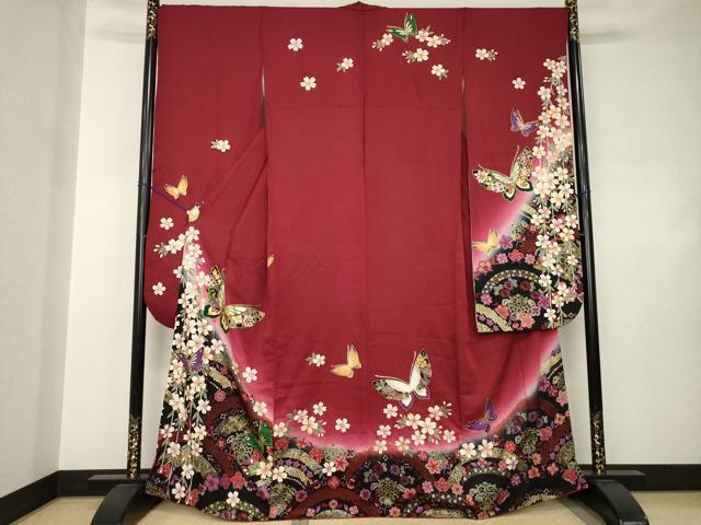 平和屋着物●豪華振袖　駒刺繍　花蝶文　暈し染め　正絹　逸品　AABJ4966ck