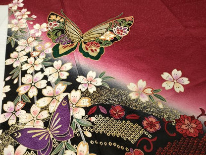 平和屋着物●豪華振袖　駒刺繍　花蝶文　暈し染め　正絹　逸品　AABJ4966ck