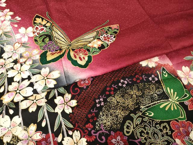 平和屋着物●豪華振袖　駒刺繍　花蝶文　暈し染め　正絹　逸品　AABJ4966ck