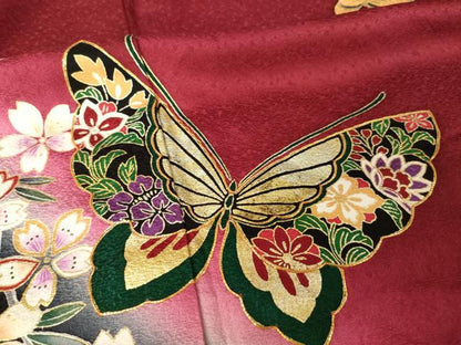 平和屋着物●豪華振袖　駒刺繍　花蝶文　暈し染め　正絹　逸品　AABJ4966ck