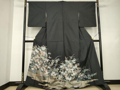 平和屋着物●本場大島紬　染大島　色留訪問着　草花文　金彩　正絹　逸品　AABJ4967ck