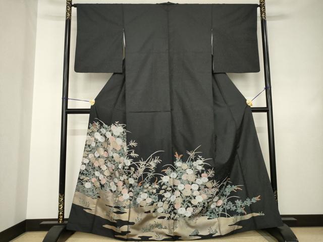 平和屋着物●本場大島紬　染大島　色留訪問着　草花文　金彩　正絹　逸品　AABJ4967ck