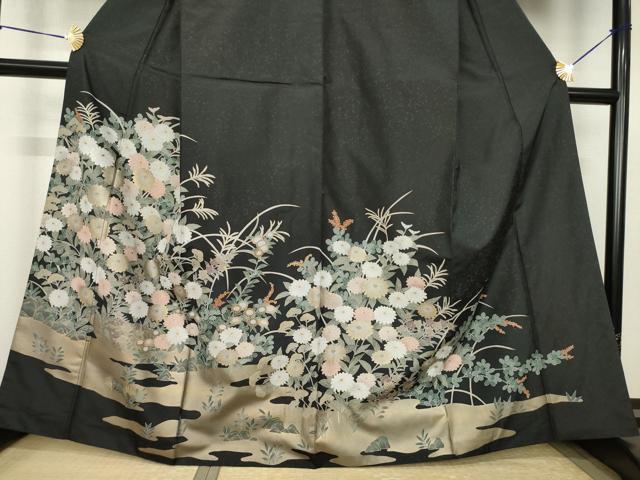 平和屋着物●本場大島紬　染大島　色留訪問着　草花文　金彩　正絹　逸品　AABJ4967ck