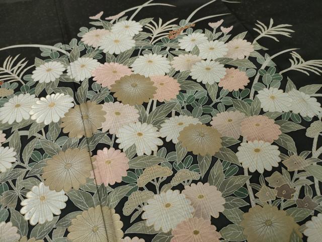 平和屋着物●本場大島紬　染大島　色留訪問着　草花文　金彩　正絹　逸品　AABJ4967ck