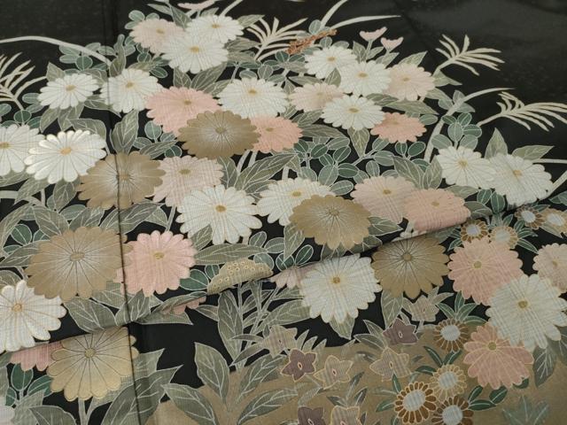 平和屋着物●本場大島紬　染大島　色留訪問着　草花文　金彩　正絹　逸品　AABJ4967ck