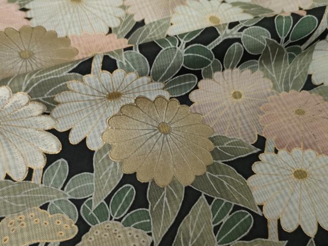 平和屋着物●本場大島紬　染大島　色留訪問着　草花文　金彩　正絹　逸品　AABJ4967ck