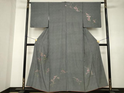 平和屋着物●江戸小紋　訪問着　作家物　手描き　草花文　正絹　逸品　AABJ4969ck