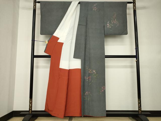 平和屋着物●江戸小紋　訪問着　作家物　手描き　草花文　正絹　逸品　AABJ4969ck