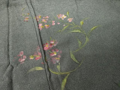 平和屋着物●江戸小紋　訪問着　作家物　手描き　草花文　正絹　逸品　AABJ4969ck