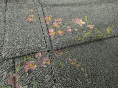 平和屋着物●江戸小紋　訪問着　作家物　手描き　草花文　正絹　逸品　AABJ4969ck