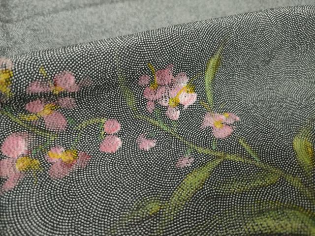 平和屋着物●江戸小紋　訪問着　作家物　手描き　草花文　正絹　逸品　AABJ4969ck