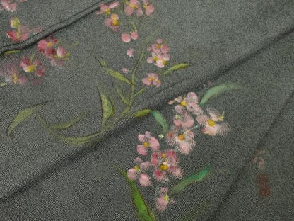 平和屋着物●江戸小紋　訪問着　作家物　手描き　草花文　正絹　逸品　AABJ4969ck