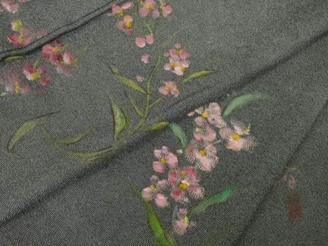 平和屋着物●江戸小紋　訪問着　作家物　手描き　草花文　正絹　逸品　AABJ4969ck