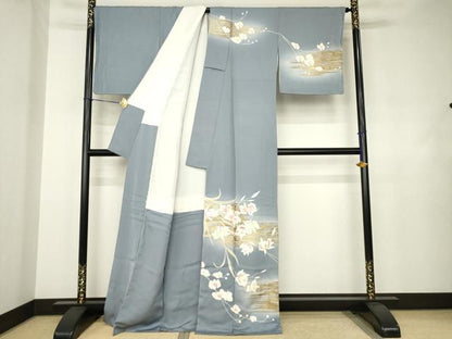平和屋着物●訪問着　刺繍　枝花文　金彩　正絹　逸品　未使用　AABJ4970ck