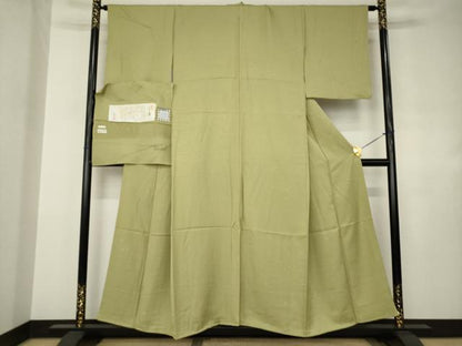 平和屋着物●上質な色無地　本草木染　寿光織　舞花地紋　利休茶色　正絹　逸品　AABJ4972ck