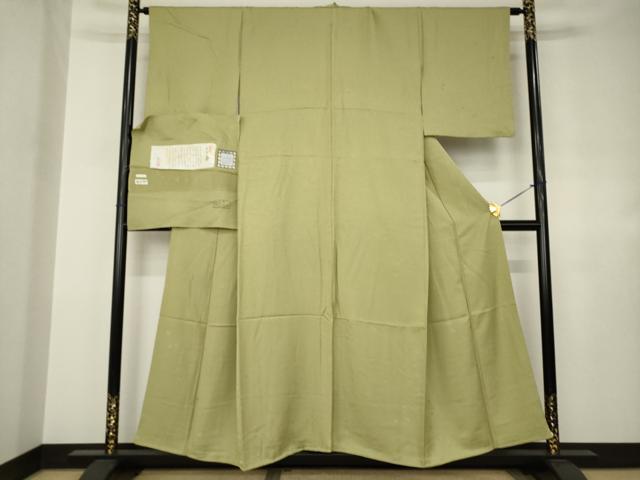 平和屋着物●上質な色無地　本草木染　寿光織　舞花地紋　利休茶色　正絹　逸品　AABJ4972ck