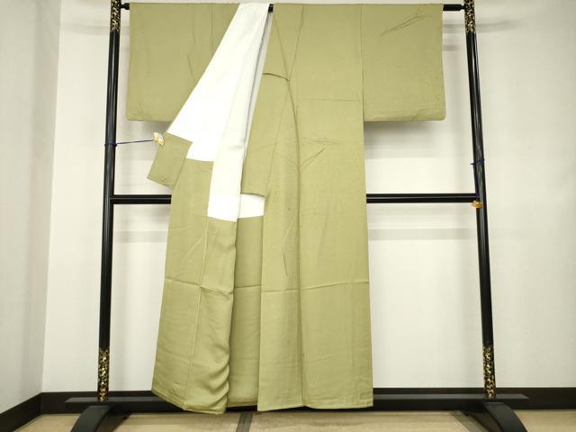 平和屋着物●上質な色無地　本草木染　寿光織　舞花地紋　利休茶色　正絹　逸品　AABJ4972ck