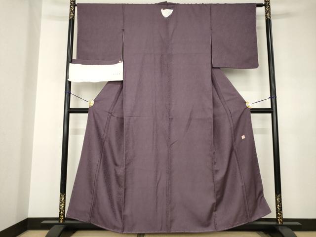 平和屋着物●京都・西陣　織元ブランド　秦流舎　お召　花唐草地紋　葡萄色　反端付き　正絹　逸品　未使用　AABJ4974ck