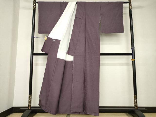 平和屋着物●京都・西陣　織元ブランド　秦流舎　お召　花唐草地紋　葡萄色　反端付き　正絹　逸品　未使用　AABJ4974ck