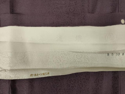 平和屋着物●京都・西陣　織元ブランド　秦流舎　お召　花唐草地紋　葡萄色　反端付き　正絹　逸品　未使用　AABJ4974ck