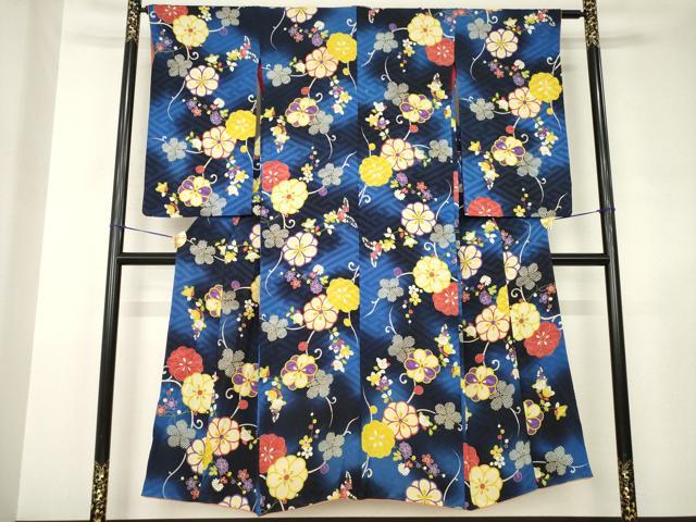 平和屋着物●アンティーク　大正ロマン　小紋　舞花文　暈し染　正絹　逸品　AABJ4975ck