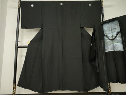 平和屋着物●男性　黒紋付　羽織セット　正絹　逸品　AABJ4977ck