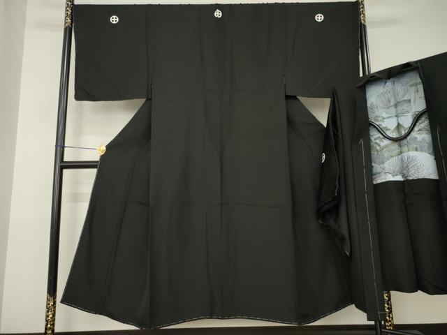 平和屋着物●男性　黒紋付　羽織セット　正絹　逸品　AABJ4977ck