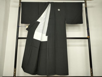 平和屋着物●男性　黒紋付　羽織セット　正絹　逸品　AABJ4977ck