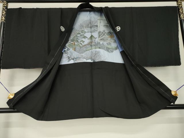 平和屋着物●男性　黒紋付　羽織セット　正絹　逸品　AABJ4977ck